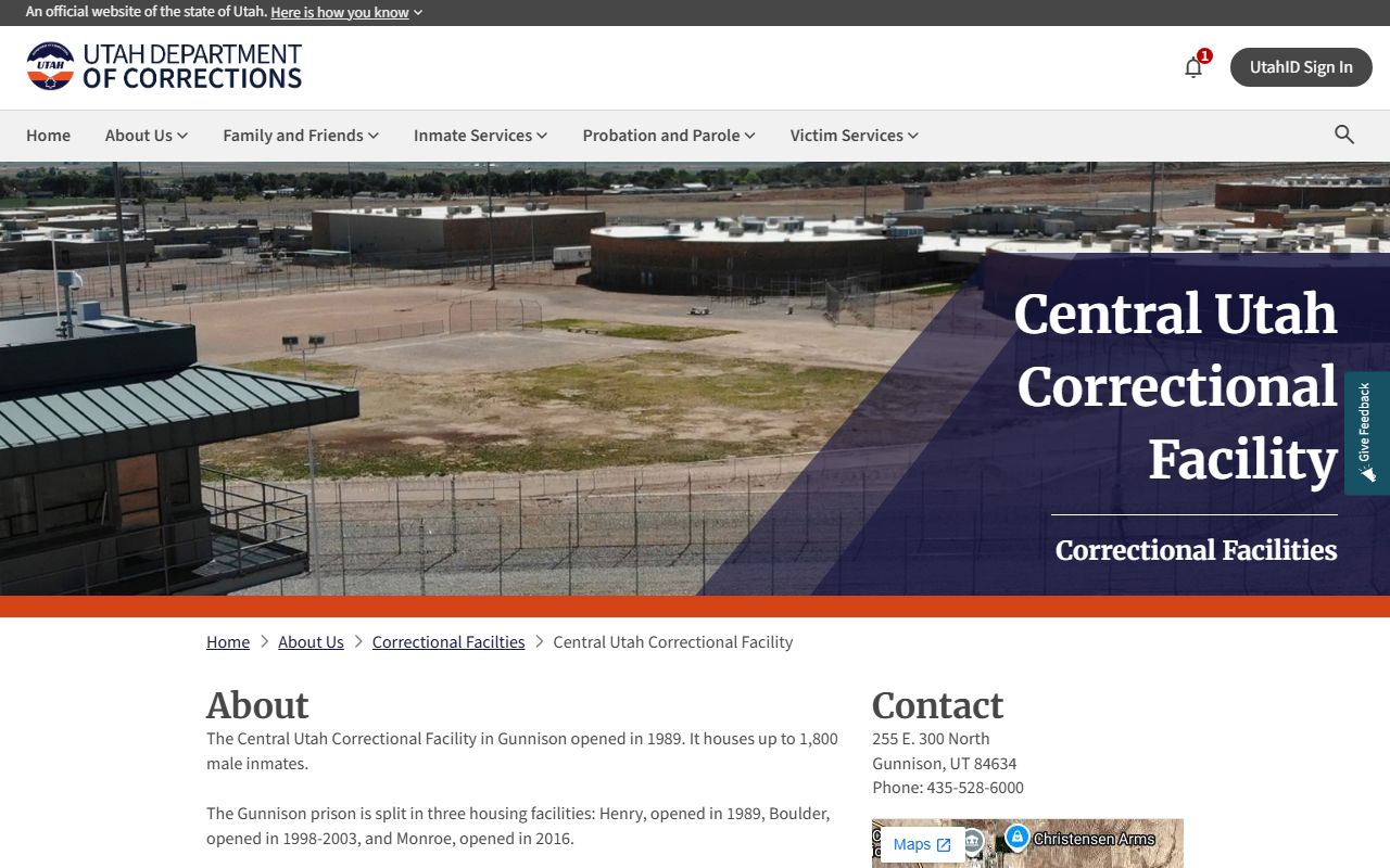 UDC inmate population Central Utah Correctional Facility screenshot