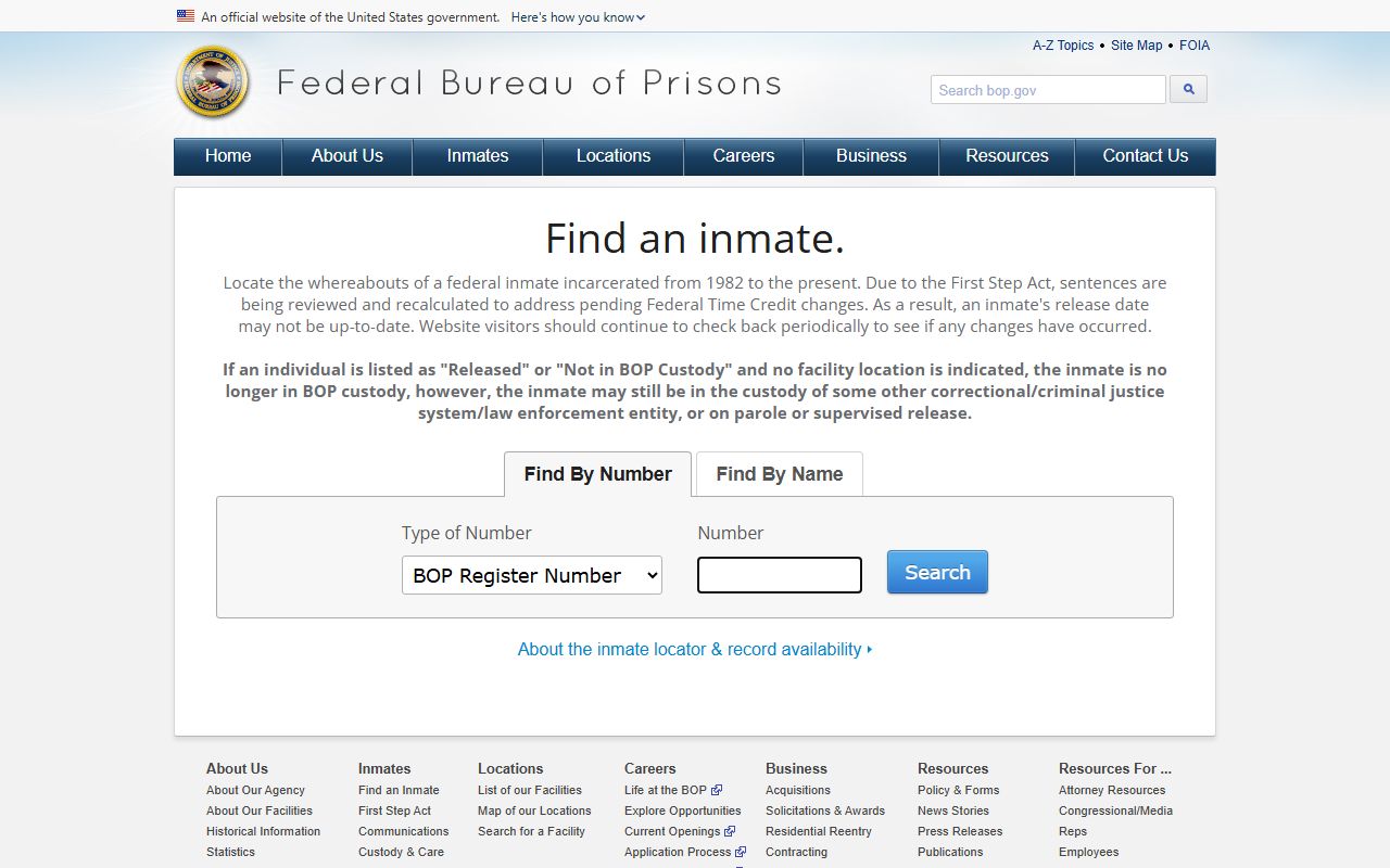 Utah inmate population federal BOP inmate locator screenshot