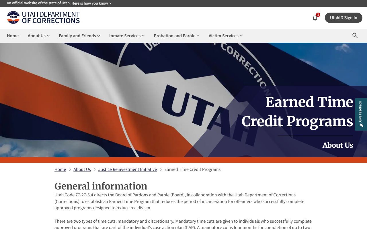 UDC inmate population earned time credit screenshot