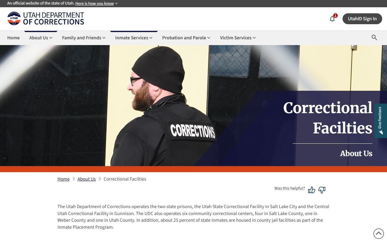 Utah inmate population UDC correctional facilities overview