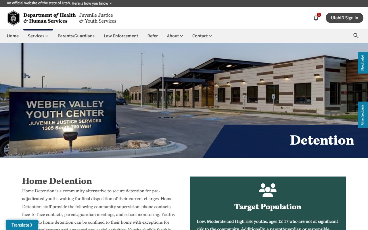 Utah inmate population JJYS youth detention screenshot